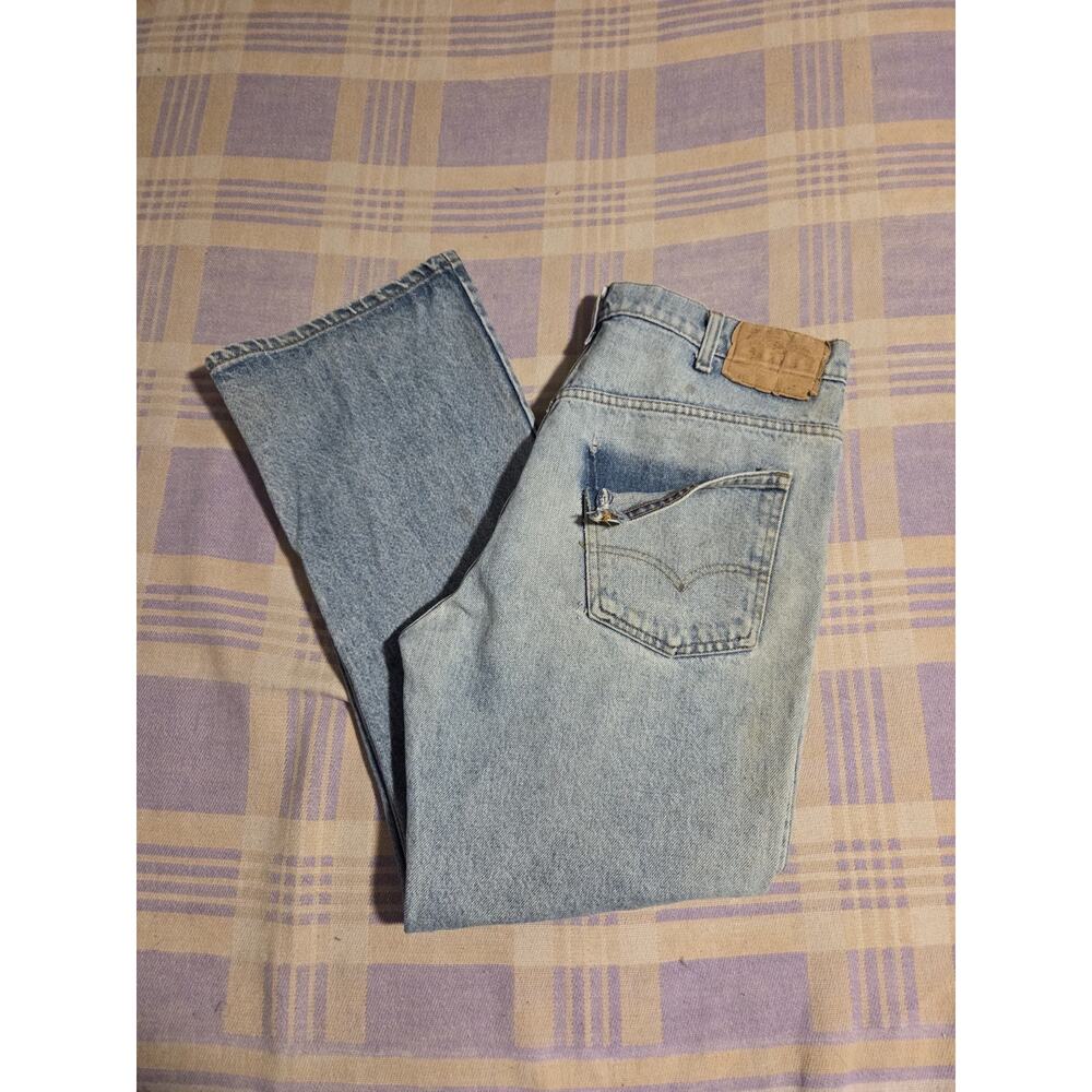 Vtg 80s Levis Boot Cut 517 20517 Light Wash Denim USA Made 35 x 28 Orange Tab?